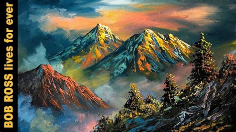 BOB ROSS AND HIS TECHNIQUES LIVE FOR EVER | MOUNTAIN PAINTING TUTORIAL ...