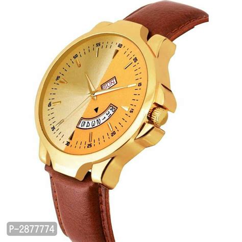 Men's Analog Wrist watch with Date and Day in Golden color | Amazon India