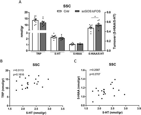 The SSC levels of tryptophan, 5-HT, the 5-HT metabolite 5-HIAA and the ...