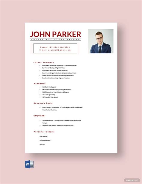 Doctor Assistant Resume in Word, Pages - Download | Template.net