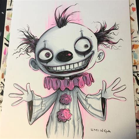 a drawing of a creepy clown with pink flowers on it's chest and hair