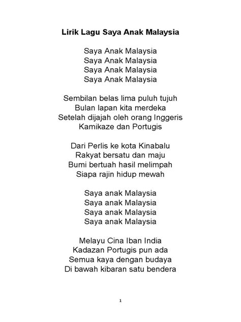 Lirik Lagu Saya Anak Malaysia | PDF