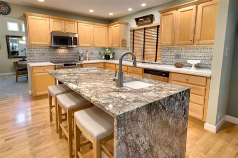 Diamond Arrow Granite Kitchen Island with Waterfall Edge | Granite ...