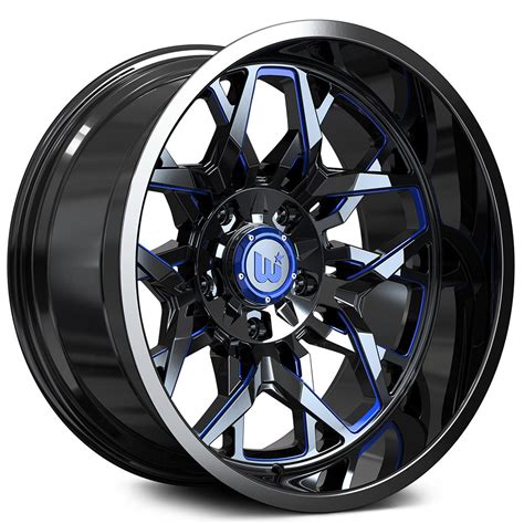 20" Western Wheels Edge Gloss Black with Blue Milled Off-Road Rims # ...