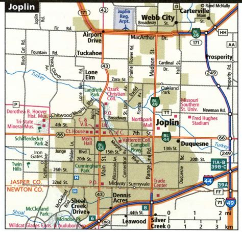 Joplin city road map for truck drivers area town toll free highways map ...