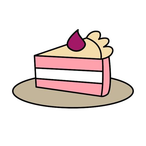 Premium Vector | A piece of cake on a plate contour vector drawing