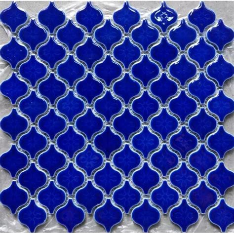 Blue Porcelain Backsplash Tile Sheets Lantern Ceramic Mosaic Bathroom