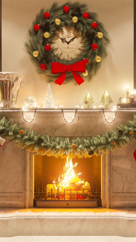 Warm Christmas Fireplace Scene iPhone 6 Plus - Wallpaper ...