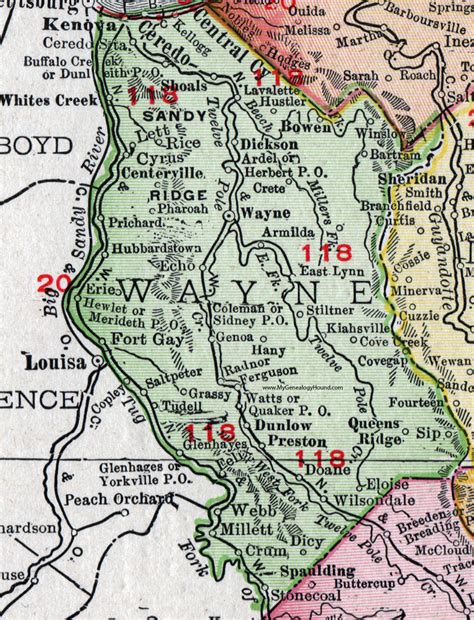 Wayne County, West Virginia 1911 Map by Rand McNally, Kenova, Ceredo ...