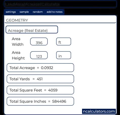 Acreage (Land Area) Calculator