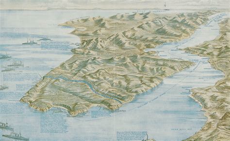 Graphic map of the Gallipoli campaign, drawn by G.F. Morrell in 1915 ...