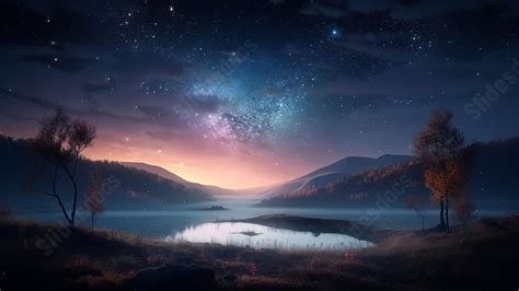 Starry Sky Night View Lake Powerpoint Background For Free Download ...