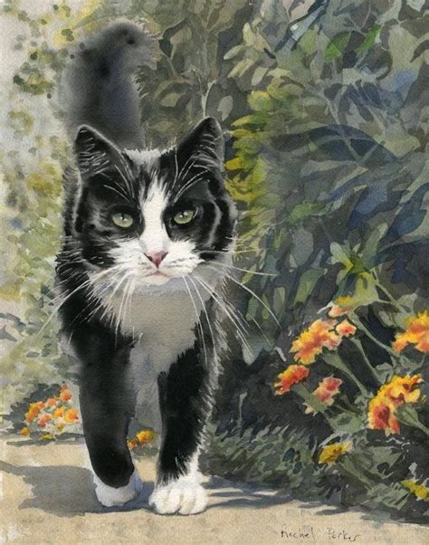 Tuxedo Cat Art Print of My Watercolor Painting White Black Large Big ...