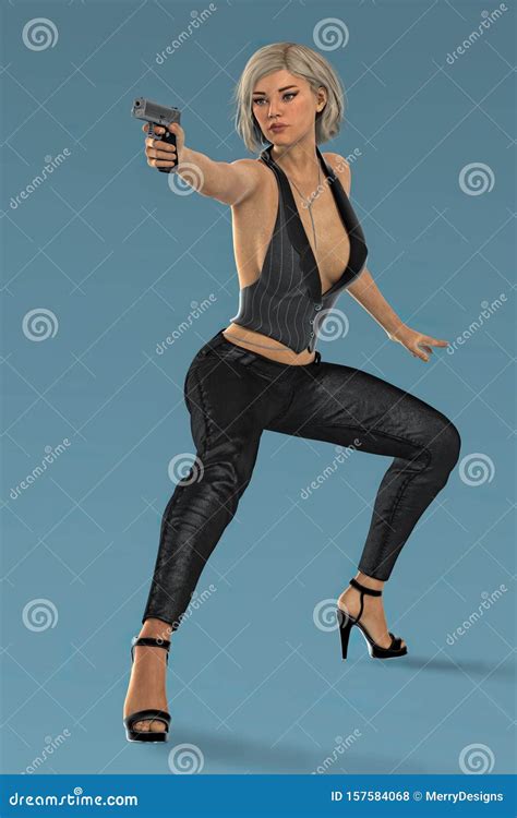 Beautiful Woman Pointing a Gun Stock Illustration - Illustration of ...