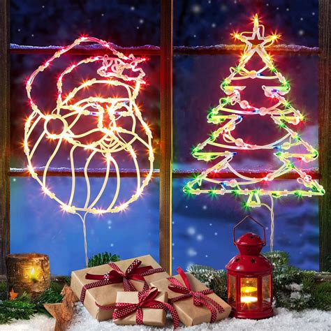 Quntis 2 Pack Christmas Window Silhouette Lights,16 Inch Santa Claus ...