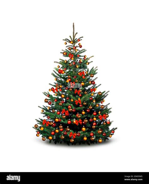 Colorfully decorated Christmas tree against a white background Stock ...