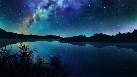 2048x1152 Resolution Amazing Starry Night Over Mountains and River ...