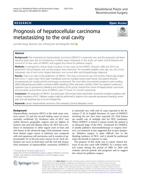 (PDF) Prognosis of hepatocellular carcinoma metastasizing to the oral ...