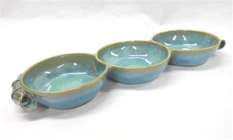 Pottery Salsa Bowls, 3 Connected Bowls , Ceramic Sauce Bowls, Condiment ...