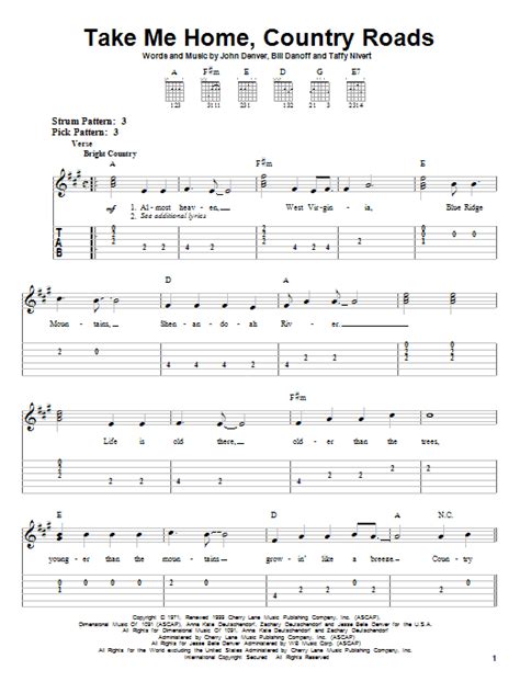 John Denver 'Take Me Home, Country Roads' Sheet Music and Printable PDF ...