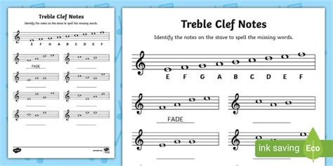 👉 Treble Clef Notes Worksheet (teacher made) - Twinkl