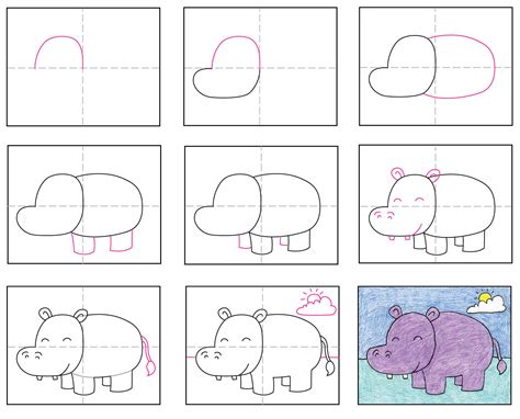 Easy How to Draw a Hippo Face Tutorial · Art Projects for Kids