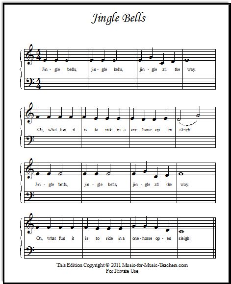 Jingle Bells Sheet Music for Beginner Piano Students