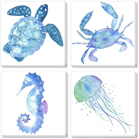 Buy TEXTURE OF DREAMS Watercolor Sea Animals Painting on Canvas Wall ...