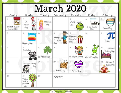 The Cozy Red Cottage: 20 Fun March Holidays (Free Printable Calendar)