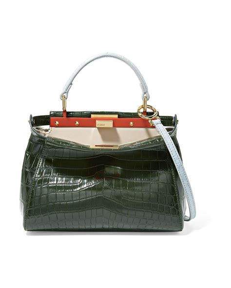 Fendi Green Crocodile Medium Peekaboo Top Handle Bag | lupon.gov.ph