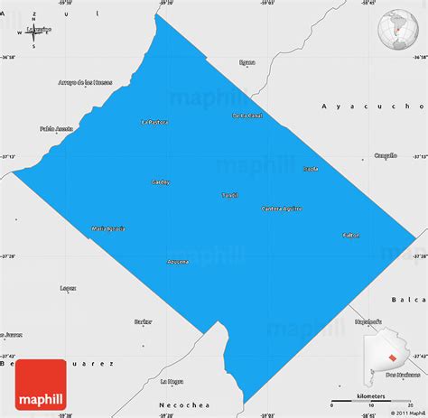 Political Simple Map of Tandil, single color outside, borders and labels