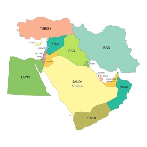 Mapa de Medio Oriente con fronteras de países | Vector Premium