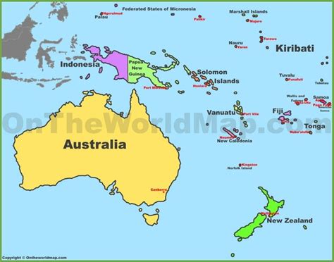 Map of Oceania with countries and capitals Australia Continent ...