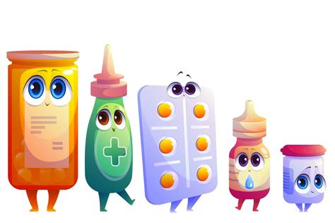 Cartoon pills, drugs, medicine cute characters set 14438683 Vector Art ...