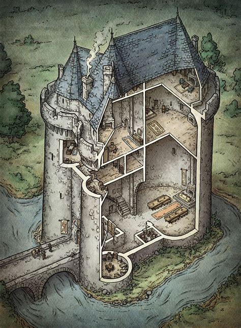 A cutaway architectural illustration created for the fantasy ...