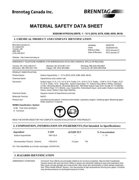 Msds Naclo PDF Chlorine Personal Protective Equipment, 55% OFF