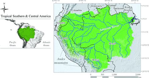 The Amazon basin. Formed by the Amazon River and its tributaries, the ...