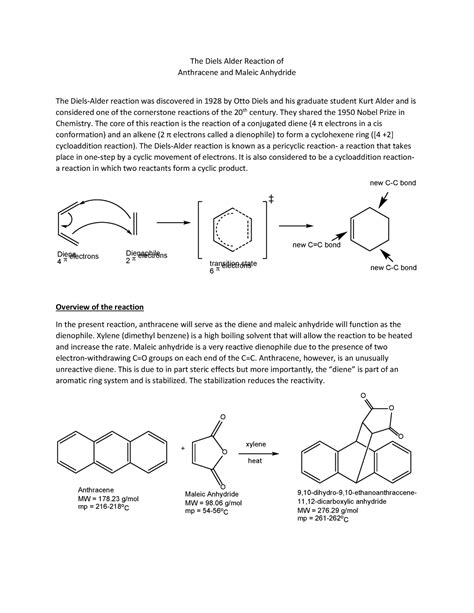 The Diels Alder Reaction of Anthracene and Maleic Anhydride - The Diels ...