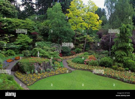 Canada, Bc, Vancouver Island, Butchart Gardens, Sunken Garden Stock ...