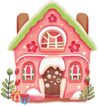 Christmas Pink Gingerbread House Watercolor, Gingerbread, Gingerbread ...