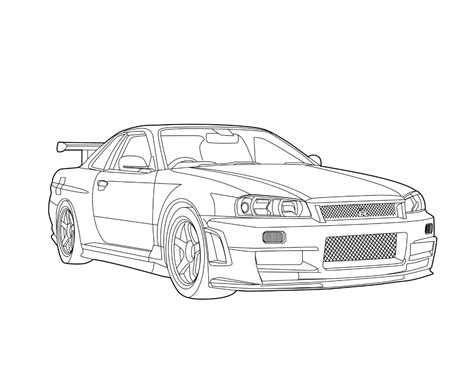 NISSAN R34 GTR, Vector line drawing illustration, Digital Vector ...