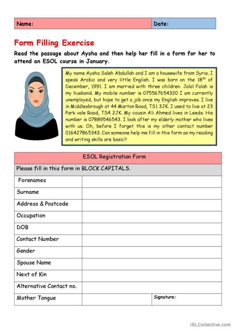 Form Filling Exercise: English ESL worksheets pdf & doc