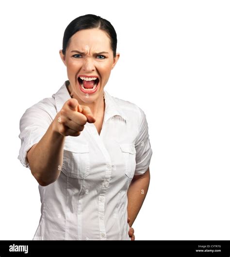 An isolated portrait of an angry business woman or boss screaming and ...