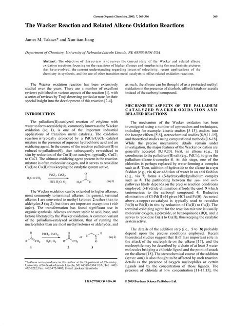 (PDF) The Wacker Reaction and Related Alkene Oxidation Reactions ...