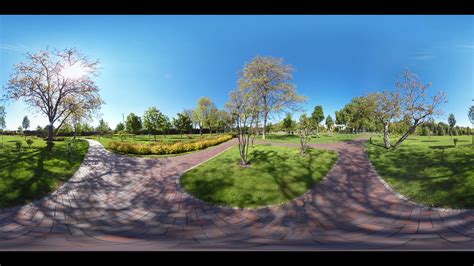 Summer park path panoramic landscape. 360 video of panoramic view ...