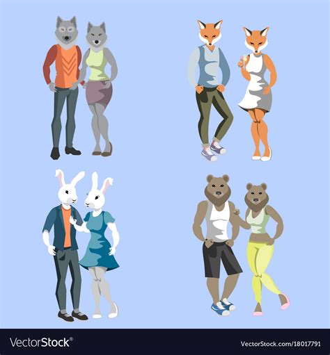 Anthropomorphic animals male and female Royalty Free Vector