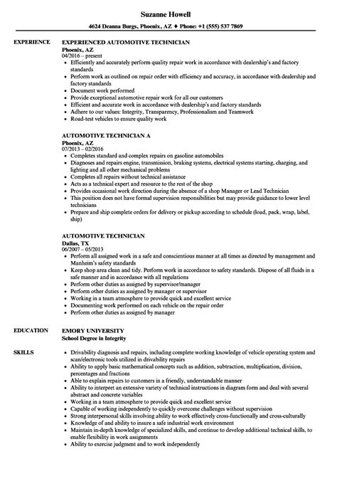 Automotive Technician Resume Samples | Velvet Jobs