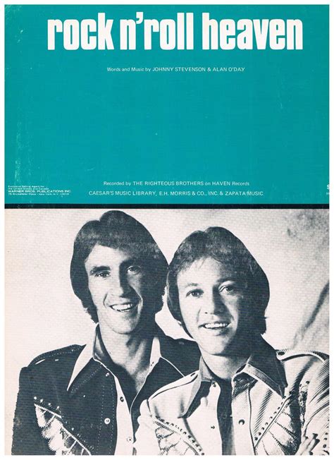 ROCK N' ROLL HEAVEN Sheet Music RIGHTEOUS BROTHERS Bill Medley 1974 Pop ...