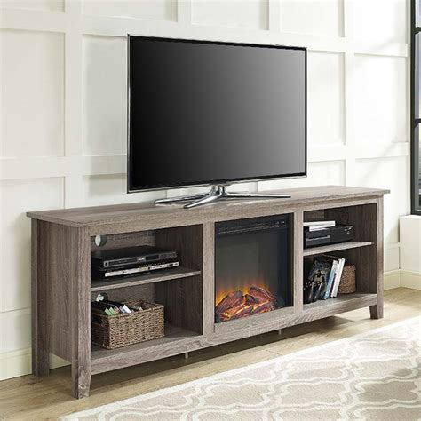 Walker Edison 70 inch TV Stand with Electric Fireplace Ash Grey W70FP18AG