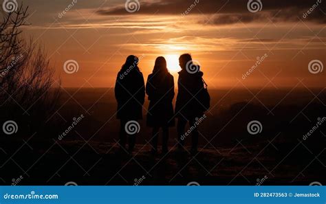 Silhouette of Family Embracing in Back Lit Sunset Outdoors Generated by ...